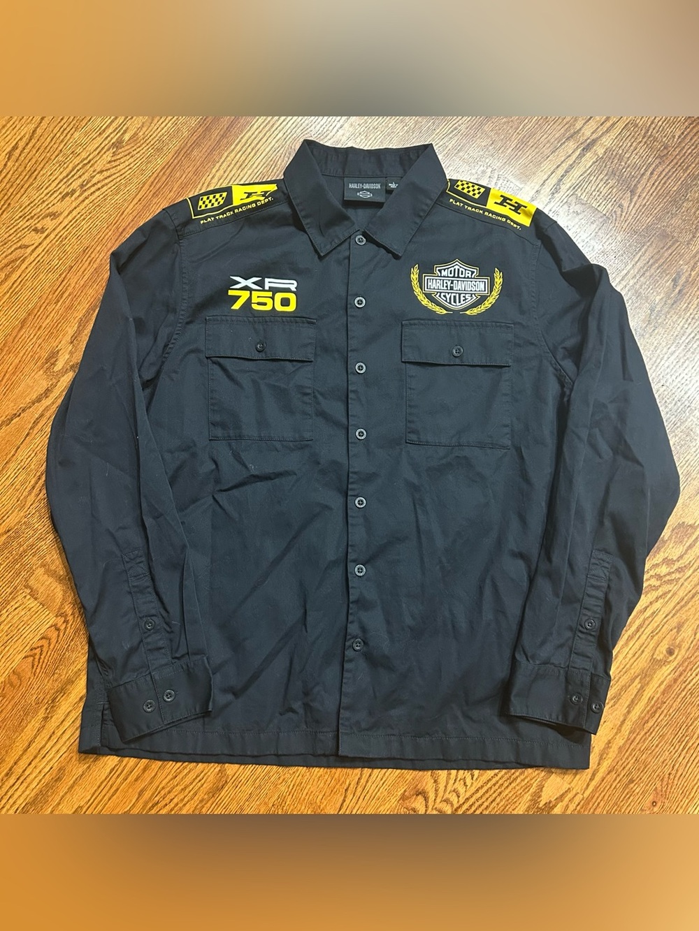 Harley Davidson XR 750 Men’s Trophy Long Sleeve Mechanic Shirt Size Large Black
